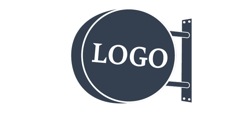 Ein rundes Firmenschild mit dem Wort Logo darauf.