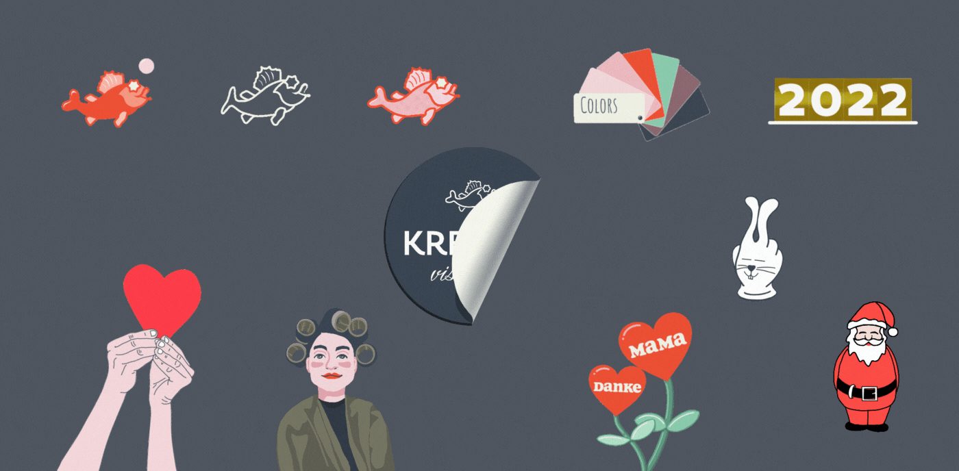 Animation: Verschiedene Story-Gif-sticker von Kretzer Visuelles für das eigene Branding.
