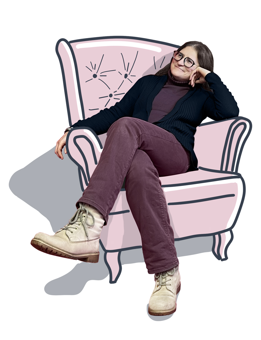 Isabell Kretzer sitzt in illustrierten Sessel