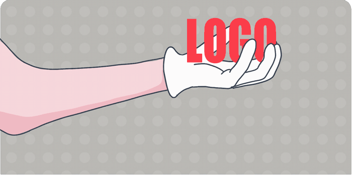 Animation von einer Hand, die das Wort Logo hochwirft und wieder auffängt.