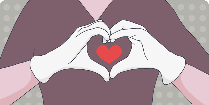 Aniation von zwei Hände formen aus Händen vor dem Oberkörper ein Herz, darin blinkt ein rotes Herz.