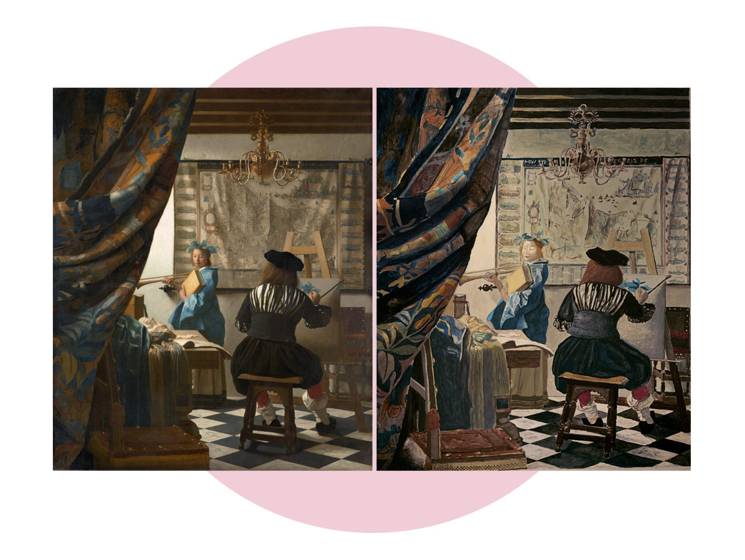 Das Maler-Atelier von Vermeer als Original und Nachmalerei